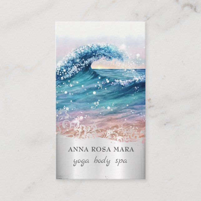 Tarjeta De Visita *~* QR Ornate Beach Waves Ocean AR7 Sand Sea (Anverso)
