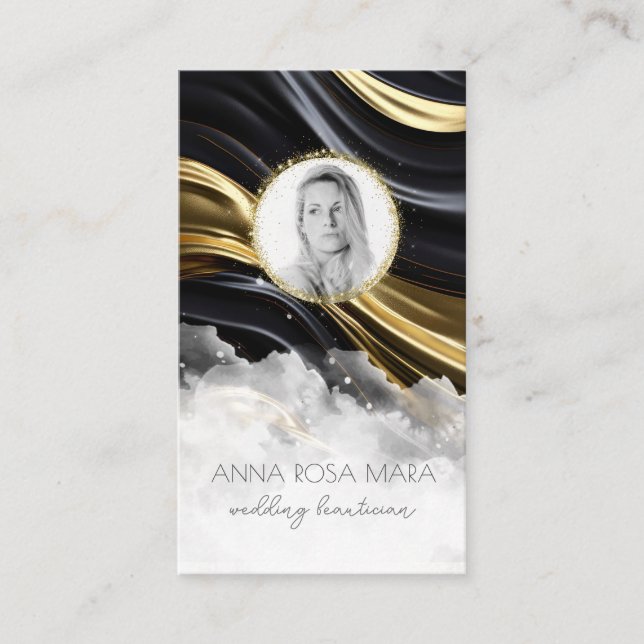 Tarjeta De Visita *~* QR ORO Agate Marble FOTO LOGO NEGRO AP66 (Anverso)