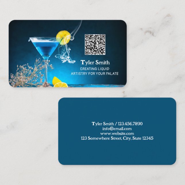 Tarjeta de visita QR para Personalizado de Bartend (Anverso / Reverso)
