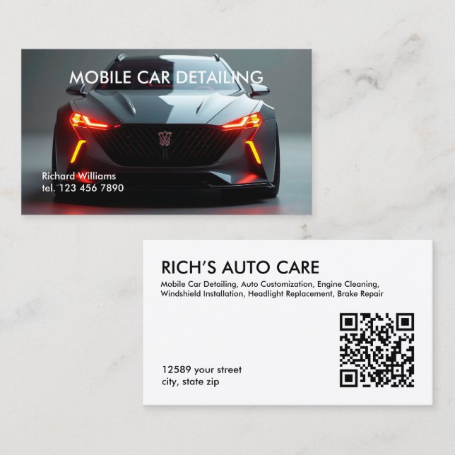 Tarjeta De Visita QR Personalizado de detalle automático móvil (Anverso / Reverso)