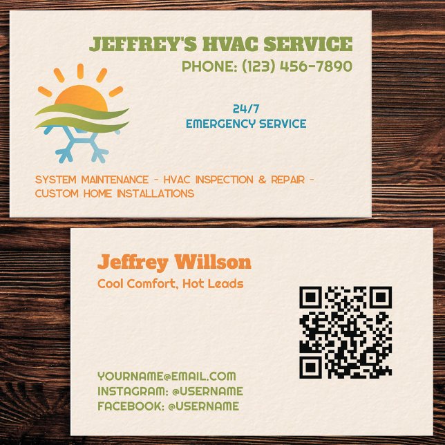 Tarjeta De Visita QR Personalizado HVAC (HVAC Custom QR Business Cards)
