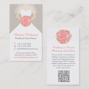 Tarjeta De Visita QR, planificador de bodas en blanco y gris