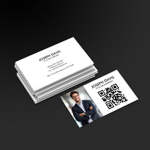 Tarjeta De Visita QR profesional moderno Minimalista en blanco y neg