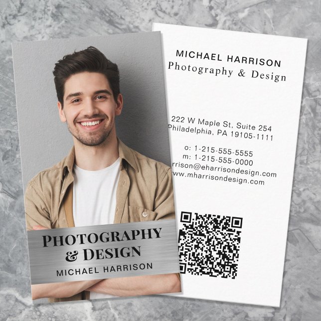 Tarjeta De Visita QR Profesional Photo Silver (Input your website address to create a scannable QR code)