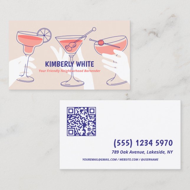 Tarjeta De Visita QR Professional Bartender (Anverso / Reverso)