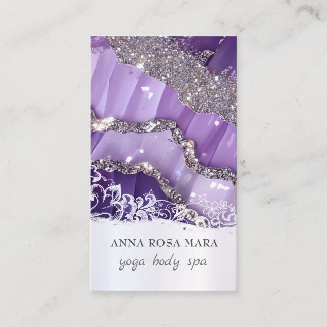 Tarjeta De Visita *~* QR Purpurina AP66 de Lavanda Purple Agate de l (Anverso)