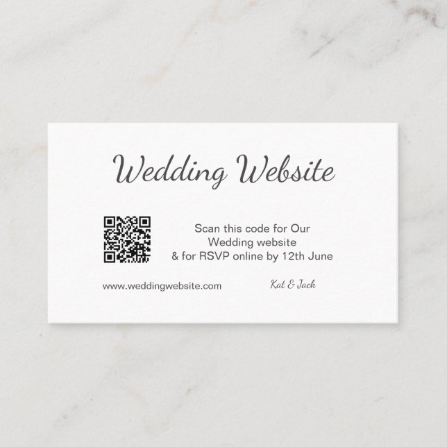 Tarjeta De Visita QR RSVP sitio web de boda RSVP simple blanco negro (Anverso)