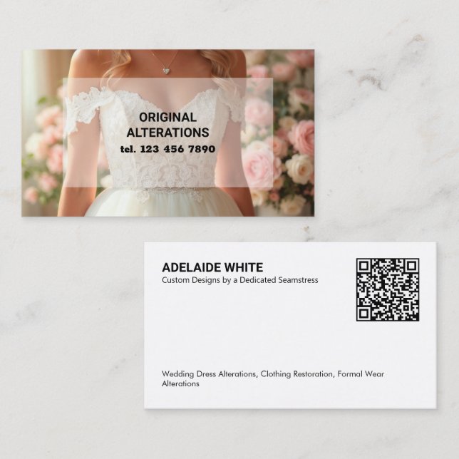 Tarjeta De Visita QR Seamstress Dressmaking & Alterations (Anverso / Reverso)