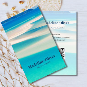 Tarjeta De Visita QR Travel Business Ocean Beach Sea Aqua Blue