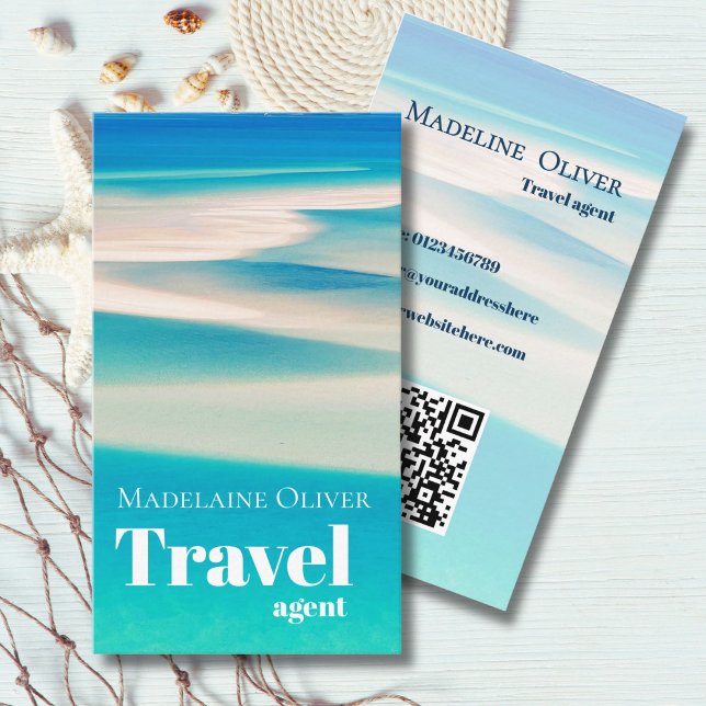 Tarjeta De Visita QR Travel Business Ocean Beach Sea Blue moderno (Subido por el creador)