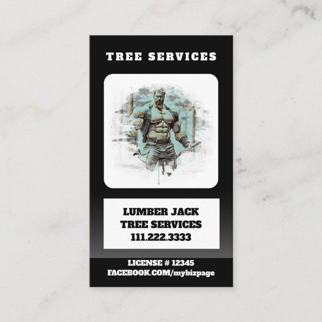 Tarjeta De Visita *~* QR Tree Services Muscular Man Artístico (Anverso)