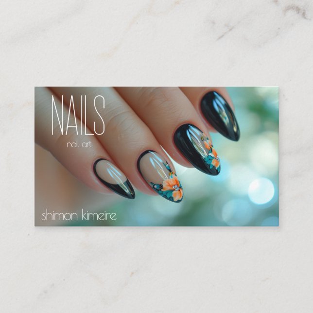 Tarjeta De Visita QR Trendy Nail Floral Art Manicurista (Anverso)
