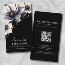QR vertical Código floral negro profesional elegan