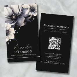 Tarjeta De Visita QR vertical Código floral negro profesional elegan
