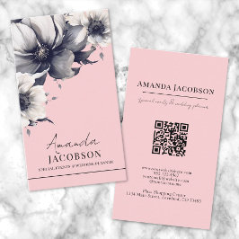 Tarjeta De Visita QR vertical Rubor color rosa floral elegante profe