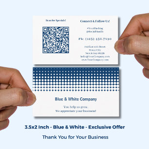 Tarjeta De Visita QRcode Scan for Specials White Blue Gracias