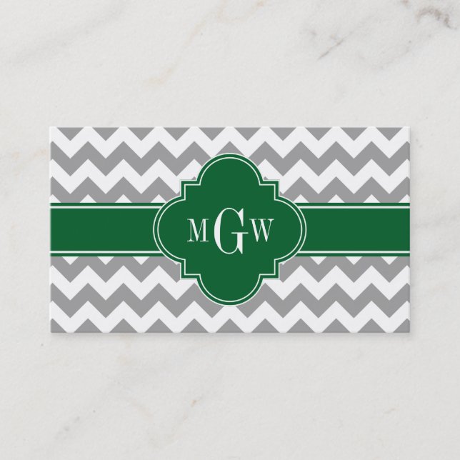 Tarjeta De Visita Quatrefoil Esmeralda de Chevron Blanco Gris 3 Mono (Anverso)