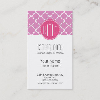 Tarjeta De Visita Quatrefoil rosa Rosa con Personalizado Monograma