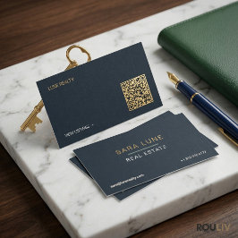 Tarjeta De Visita Quiet Luxury Navy Gold Real Estate Agent Minimalis