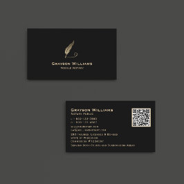 Tarjeta De Visita Quill Mobile Notary Black Gold QR Code