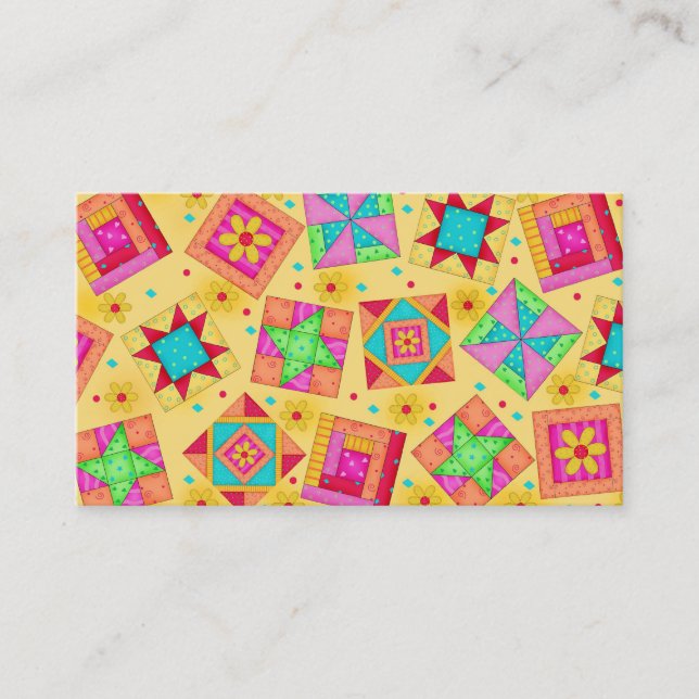 Tarjeta de visita Quilt Art sobre fondo amarillo (Anverso)