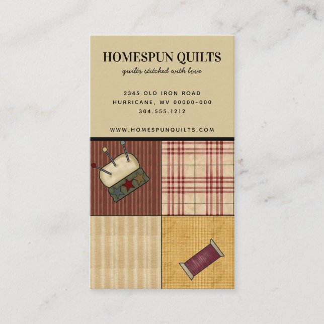 Tarjeta De Visita Quilt Squares Rústica Country Card (Anverso)