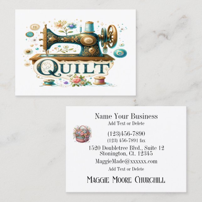 Tarjeta De Visita Quilting Business Card Revisado (Anverso / Reverso)