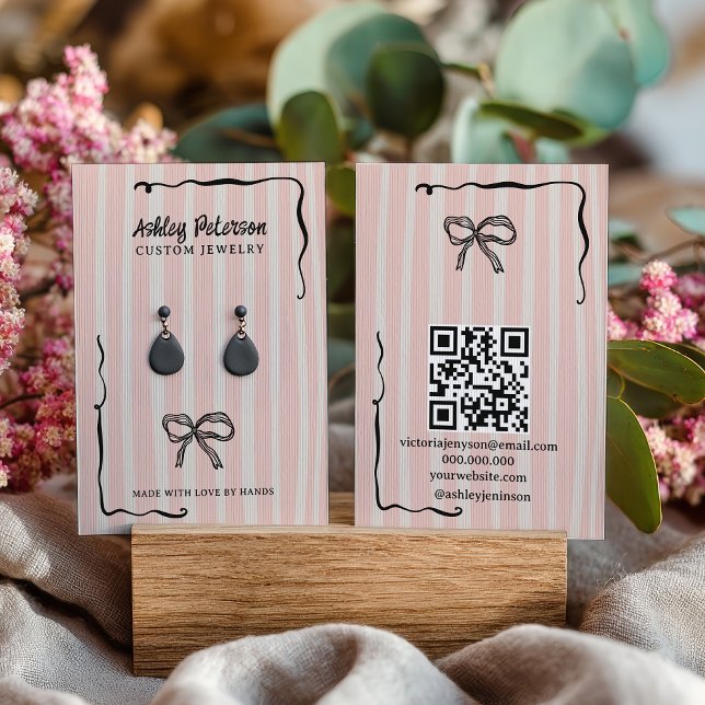 Tarjeta De Visita Quirky Pink Hand-Drawn Bow Jewelry Earring (Quirky Pink Hand-Drawn Bow Jewelry Earring Business Card)