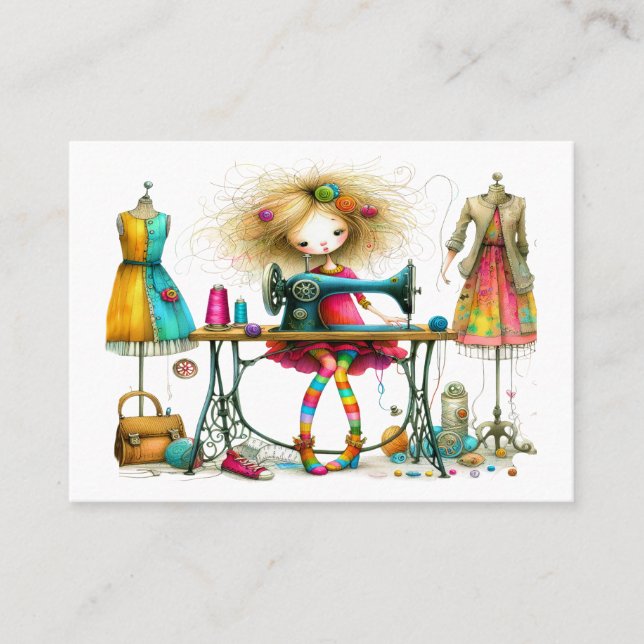 Tarjeta De Visita Quirky Seamstress Saving 2ª versión (Anverso)