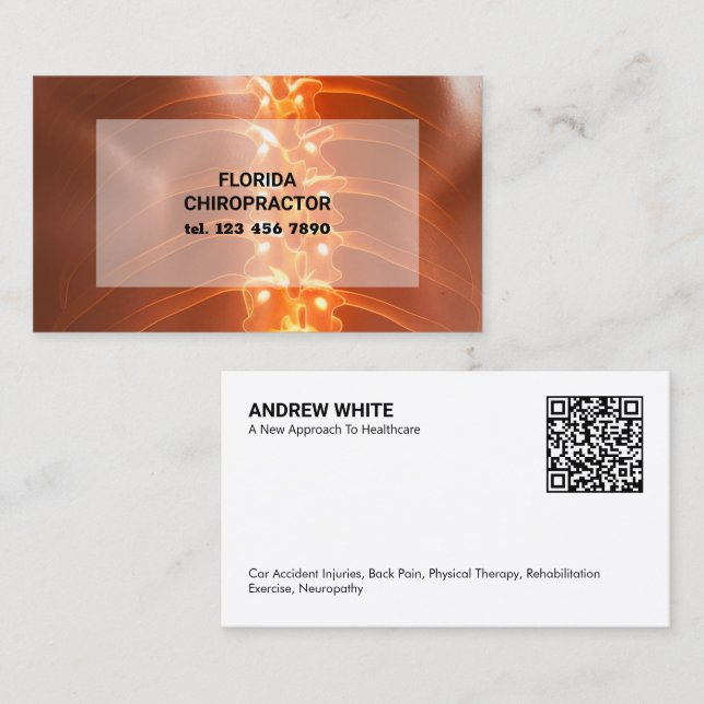 Tarjeta De Visita Quiropráctico Terapia física Personalizado QR (Anverso / Reverso)