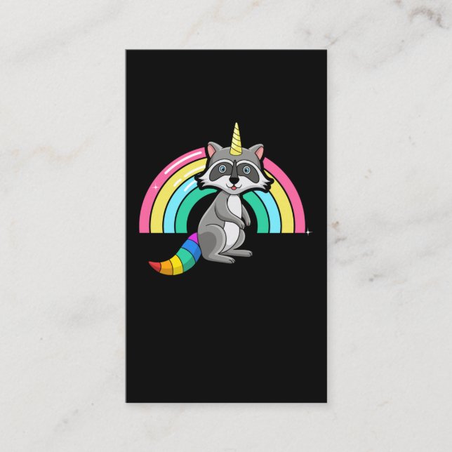 Tarjeta De Visita Raccoon unicornio animal de arco iris (Anverso)