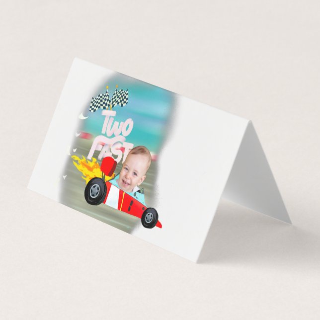 Tarjeta De Visita Race Car Food Label Dos Cumpleaños Rápido (Anverso)