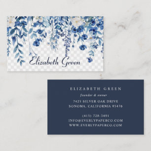 Tarjeta De Visita Radiant Bloom Floral Acuarela Azul Marino Tarjet