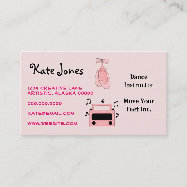 Tarjeta De Visita Radio de música de baile Ballet rosa negro estilo  (Anverso)