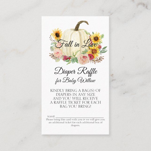Tarjeta De Visita Raffle de calabaza floral rosa Rubor girasol (Anverso)