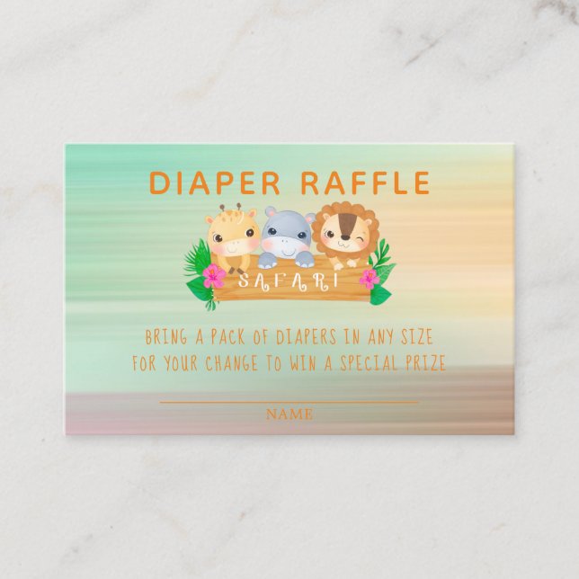 Tarjeta De Visita Raffle de pañales de animales de Safari de Woodlan (Anverso)
