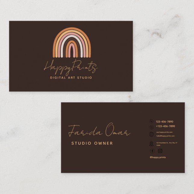 Tarjeta de visita Rainbow Boho, tarjeta de visita  (Anverso / Reverso)