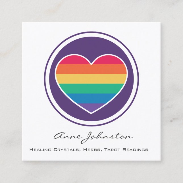 Tarjeta de visita Rainbow Heart Square (Anverso)