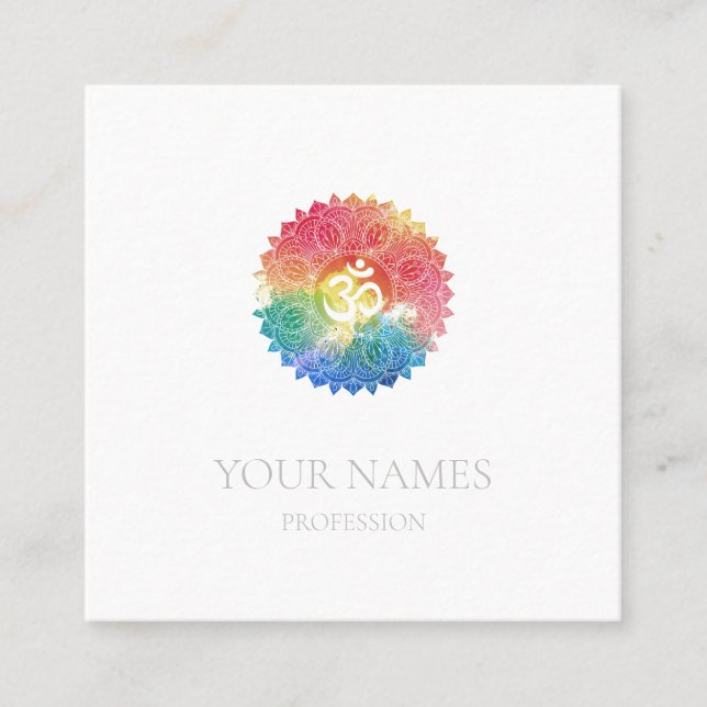TARJETA DE VISITA: RAINBOW MANDALA + OHM  (Anverso)