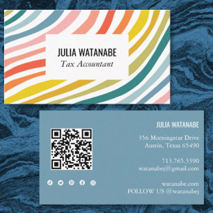 Tarjeta De Visita Rainbow Minimalist Stripes QR Code Social Media 