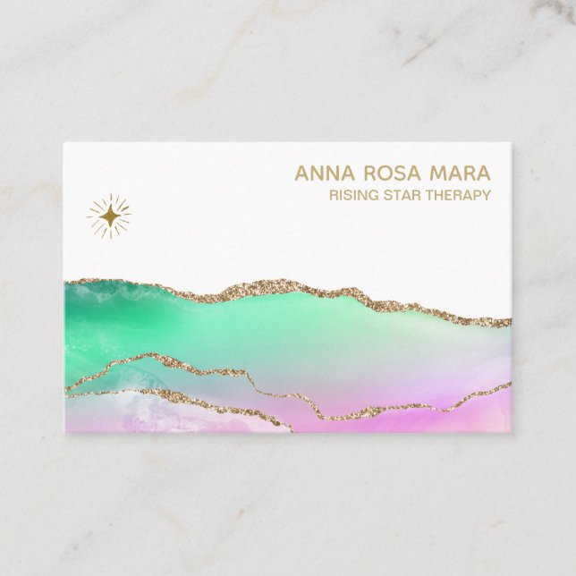 Tarjeta De Visita *~ Rainbow Pastel Agate Purpurina venoso estrella  (Anverso)
