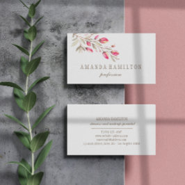 Tarjeta De Visita Rama Botánica Elegante Flores rosadas acuarela