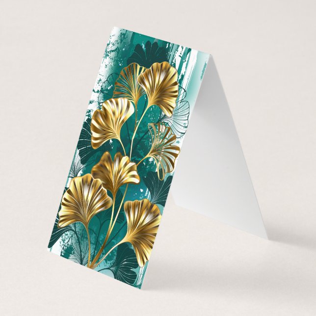 Tarjeta De Visita Rama con hojas doradas Ginko Biloba (Reverso)