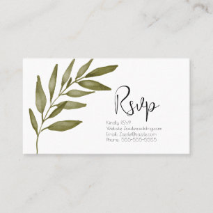 Tarjeta De Visita Rama de hoja de acuarela verde RSVP boda