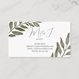 Tarjeta De Visita Rama de hoja Verde acuarela RSVP Boda
