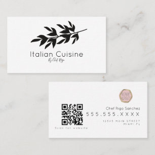 Tarjeta De Visita Rama de Oliva Negra Chef Botánico Italiano