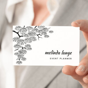 Tarjeta De Visita Rama de pino botánico elegante blanco y negro