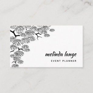 Tarjeta De Visita Rama de pino botánico elegante y blanco negro