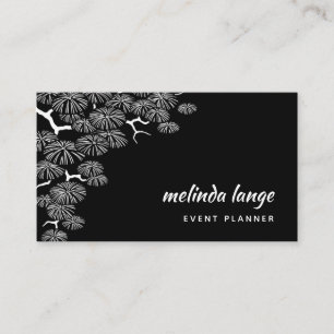 Tarjeta De Visita Rama de pino botánico elegante y blanco negro
