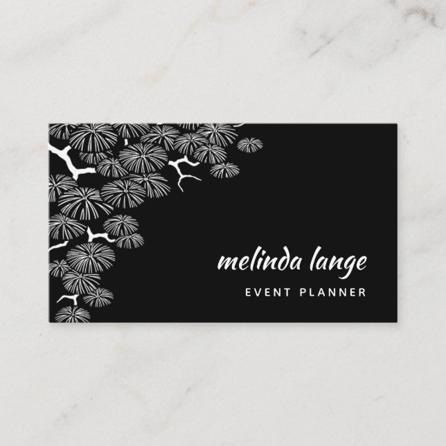 Tarjeta De Visita Rama de pino botánico elegante y blanco negro (Anverso)